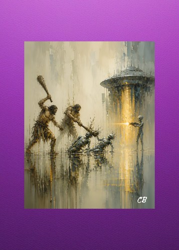 Cavemen alien aceo giclee - alien,